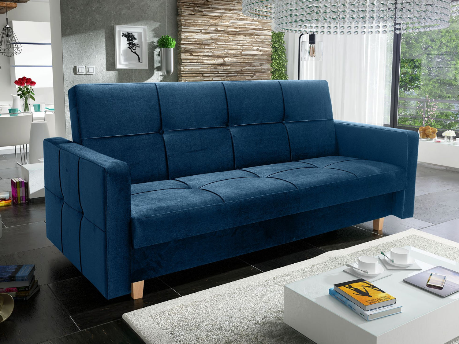 SOFA BED COSMO 210cm KRONOS 09 / SPRINGS + FOAMSofa dimensions: sleeping area 120/187 cm width 210 cm depth 90 cm height to the seat 43 cm height of the legs 9 cm* dimensions are given with a tolerance of +/- 3 cmThe sleeping area is entirely made of spri