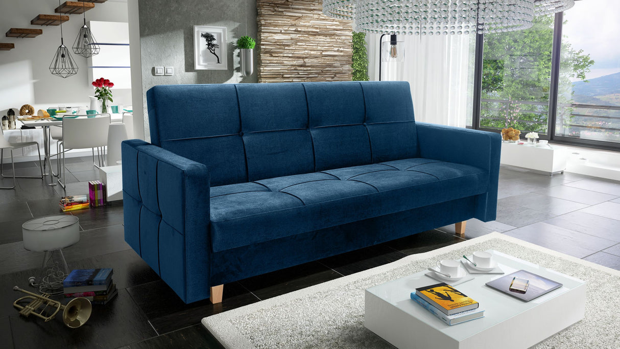 SOFA BED COSMO 210cm KRONOS 09 / SPRINGS + FOAMSofa dimensions: sleeping area 120/187 cm width 210 cm depth 90 cm height to the seat 43 cm height of the legs 9 cm* dimensions are given with a tolerance of +/- 3 cmThe sleeping area is entirely made of spri