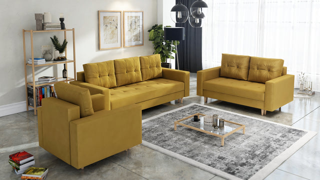 CANDY SOFA BEDS SET 3+2+1 / BONELL SPRINGS + FOAM / CHOICE OF MANY COLORSSpecification made of foam and bonel spring construction made of board / pine wood / hdf wood leg container for bedding sleeping function automatic DL optional (Whatsapp us to order)