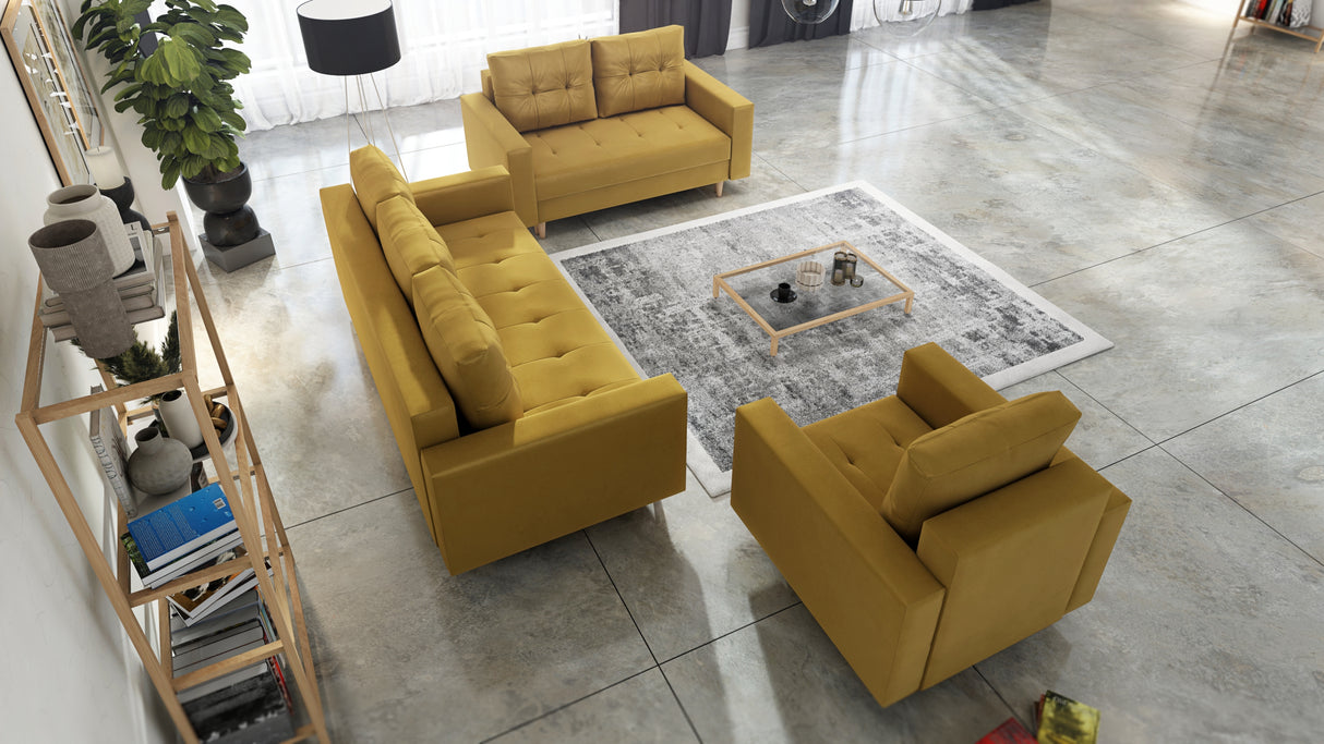 CANDY SOFA BEDS SET 3+2+1 / BONELL SPRINGS + FOAM / CHOICE OF MANY COLORSSpecification made of foam and bonel spring construction made of board / pine wood / hdf wood leg container for bedding sleeping function automatic DL optional (Whatsapp us to order)