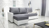CORNER SOFA BED FOXY UNIVERSAL CORNER SAWANA 05 / WHITE FAUX LEATHER / FOAMTHIS MODEL IS UNIVERSAL WHICH MEANS YOU CAN CHOOSE CORNER SIDE DURING ASSEMBLY 1X Storage space 3X pillow includedzippered pillowshighly elastic foam t30/42sleeping functionunivers