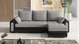 UNIVERSAL CORNER SOFA BED ECO 240CM GREY/BLACK FAUX LEATHER BERLIN 01 / MADRYT 9100 2X STORAGETHIS MODEL IS UNIVERSAL WHICH MEANS YOU CAN CHOOSE CORNER SIDE DURING ASSEMBLY Specifications: frame made of pine wood and furniture board (synee) Seats are made