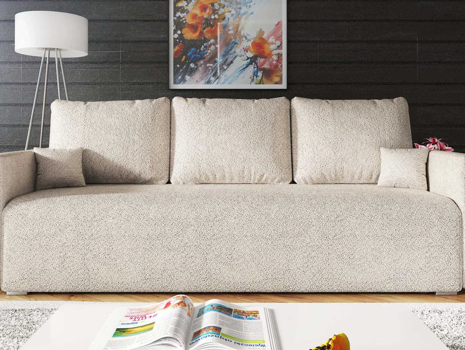 NEW! SOFA BED BIANCA 207CM BONELL SPINGS + FOAM BOUCLE FABRIC / CHOICE OF COLOR