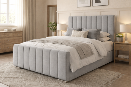 NEW!! FREE DELIVERY! Modern Tall Vertical Design Slatted Wooden base No Storage Bed Frame with Gas-Lift Storage – Available in All Sizes & Any Color - Anna Furniture