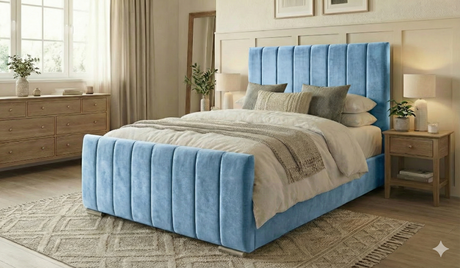 NEW!! FREE DELIVERY! Modern Tall Vertical Design Slatted Wooden base No Storage Bed Frame with Gas-Lift Storage – Available in All Sizes & Any Color - Anna Furniture