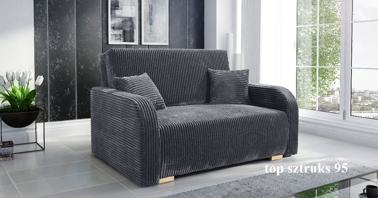 TWO SEATER SOFA BED LILY II 136CM / SPRINGS + FOAMDimensions:- width 136 cm- height 85 cm- depth 95 cm- sleeping area 113x195 cm Made on a solid wooden frame made of pine, the structure will allow for long-term and trouble-free use Sleeping function - the