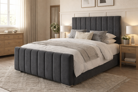 NEW!! FREE DELIVERY! Modern Tall Vertical Design Slatted Wooden base No Storage Bed Frame with Gas-Lift Storage – Available in All Sizes & Any Color - Anna Furniture