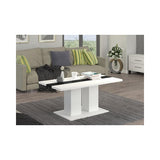 COFFEE TABLE BEN WHITE AND BLACK 110X60CMCoffee table / coffee table in whiteTable dimensionwidth 110 cm / depth 60 cm / height 53 cmExecution: base made of white laminated board, 16mm thick Table top with a thickness of 28mm in white, with a black insert