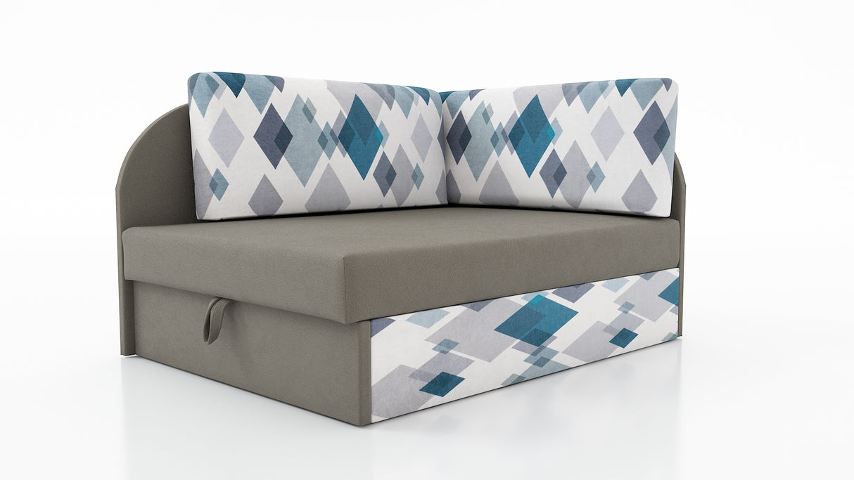 UNIVERSAL CORNER SOFA BED KUBUS CUBE GREY/DIAMONDS Children roomTHIS MODEL IS UNIVERSAL WHICH MEANS YOU CAN CHOOSE CORNER SIDE DURING ASSEMBLYCHILDREN CORNER SOFA BEDSOFKA NAROZNIK TAPCZANIK DZIECIECY - depth 77 cm- width 106 cm- height with bacon 50 cm-