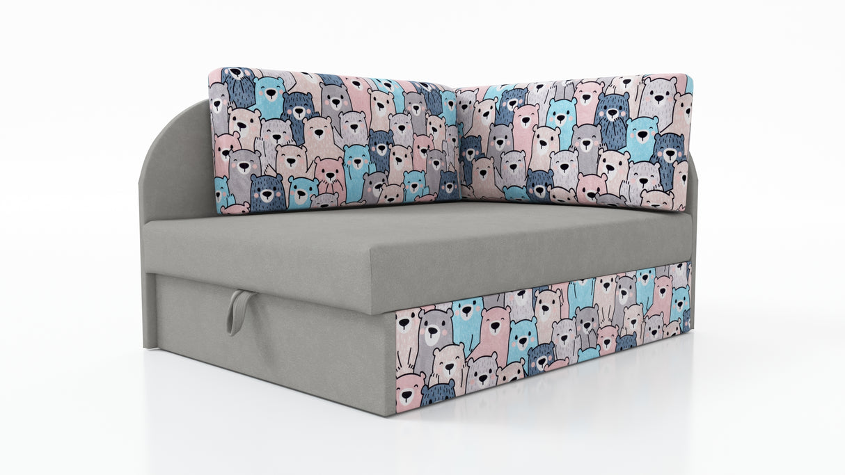 UNIVERSAL CORNER SOFA BED KUBUS CUBE GREY / TEDDY Children roomTHIS MODEL IS UNIVERSAL WHICH MEANS YOU CAN CHOOSE CORNER SIDE DURING ASSEMBLYCHILDREN CORNER SOFA BEDSOFKA NAROZNIK TAPCZANIK DZIECIECY - depth 77 cm- width 106 cm- height with bacon 50 cm- 7