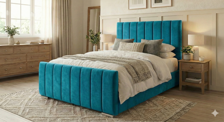 NEW!! FREE DELIVERY! Modern Tall Vertical Design Slatted Wooden base No Storage Bed Frame with Gas-Lift Storage – Available in All Sizes & Any Color - Anna Furniture