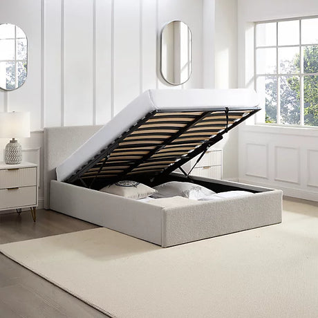 NEW!! FREE DELIVERY! Ottoman Storage Bed Frame Cloud – Teddy Boucle fabric | Available in All Sizes & Any Color - Anna Furniture