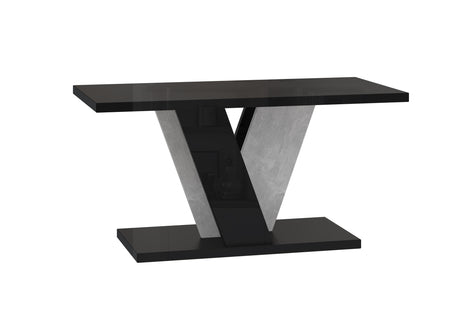 COFFEE TABLE VINEY BLACK GLOSS / STONE GREYCoffee Table Viney Black Gloss / Stone The COFFEE TABLE VINEY brings a distinct and contemporary look to any space. Its unconventional design adds a fresh and airy feel to your home decor. Perfect for the dining