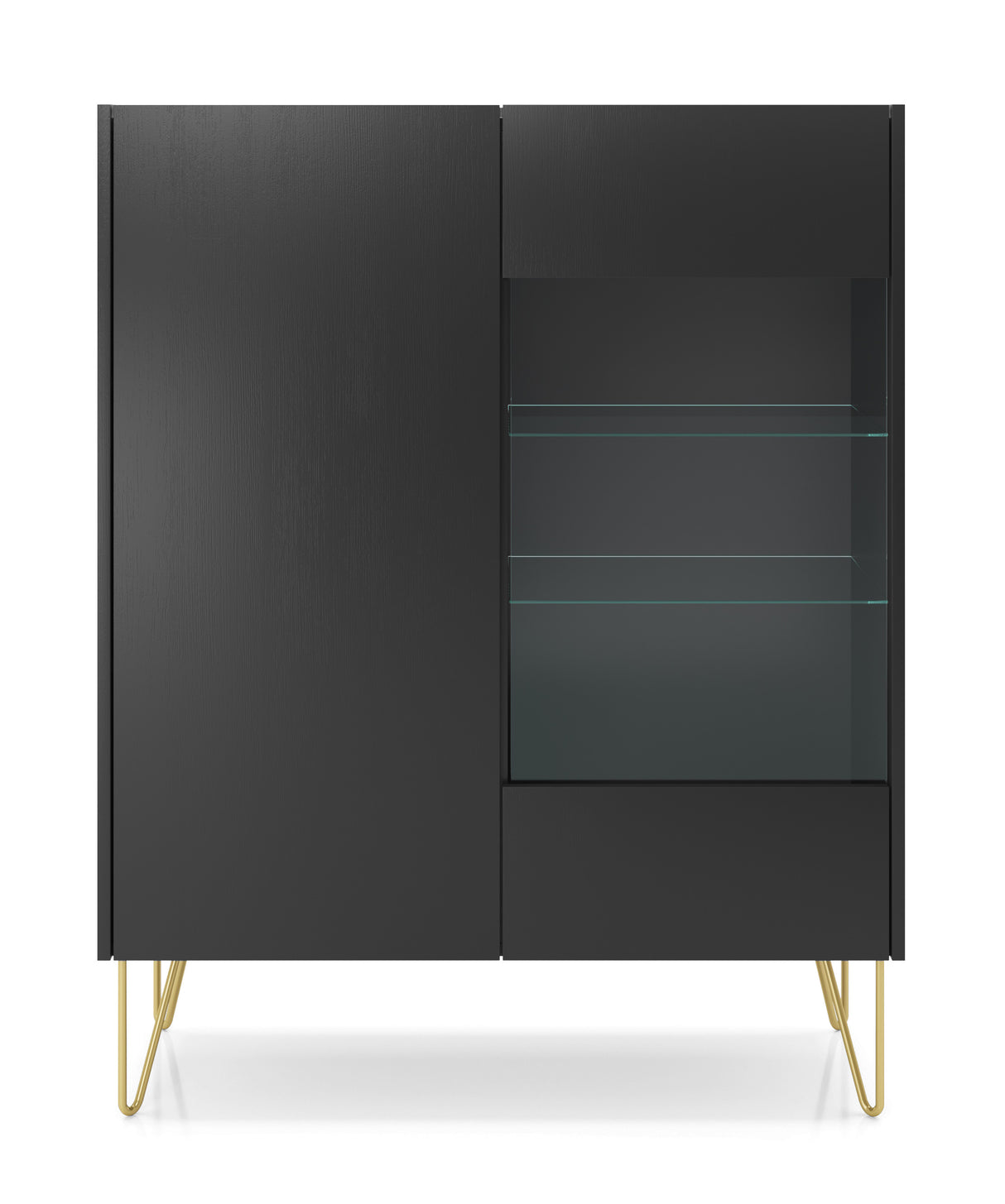 Display cabinet HARMONY 04 black / black marbleStorage cabinet HARMONY 02 black / black marble 97/122/37CM ColourBlack / Black marble + Golden MaterialLaminated board 16mm VeneerEdging ABS Metal Legs PUSH-TO-OPENAnna Furniture