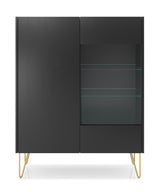 Display cabinet HARMONY 04 black / black marbleStorage cabinet HARMONY 02 black / black marble 97/122/37CM ColourBlack / Black marble + Golden MaterialLaminated board 16mm VeneerEdging ABS Metal Legs PUSH-TO-OPENAnna Furniture