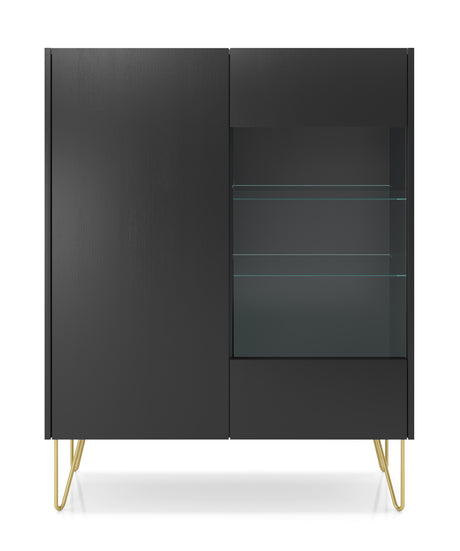 Display cabinet HARMONY 04 black / black marbleStorage cabinet HARMONY 02 black / black marble 97/122/37CM ColourBlack / Black marble + Golden MaterialLaminated board 16mm VeneerEdging ABS Metal Legs PUSH-TO-OPENAnna Furniture