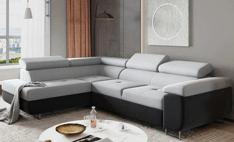 CORNER SOFA BED ASH 273CM MONOLITH 84 / BLACK LEATHER RIGHT HAND SIDE CORNER / SPRINGS + FOAM