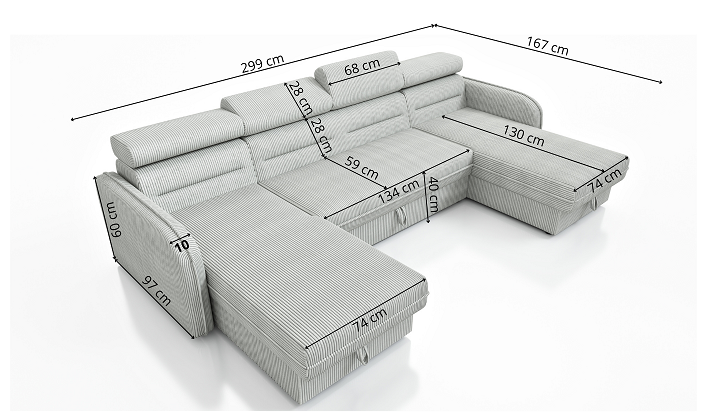CORNER ANTON U SHAPE 299CM / SPRINGS + FOAM - Anna Furniture