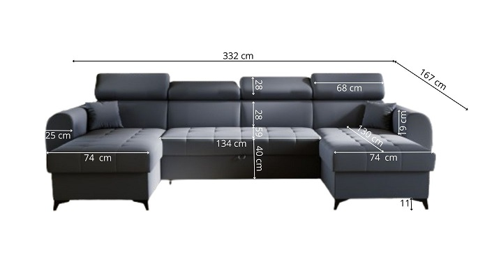 UNIVERSAL CORNER MONTE U 332CM / SPRINGS + FOAM - Anna Furniture
