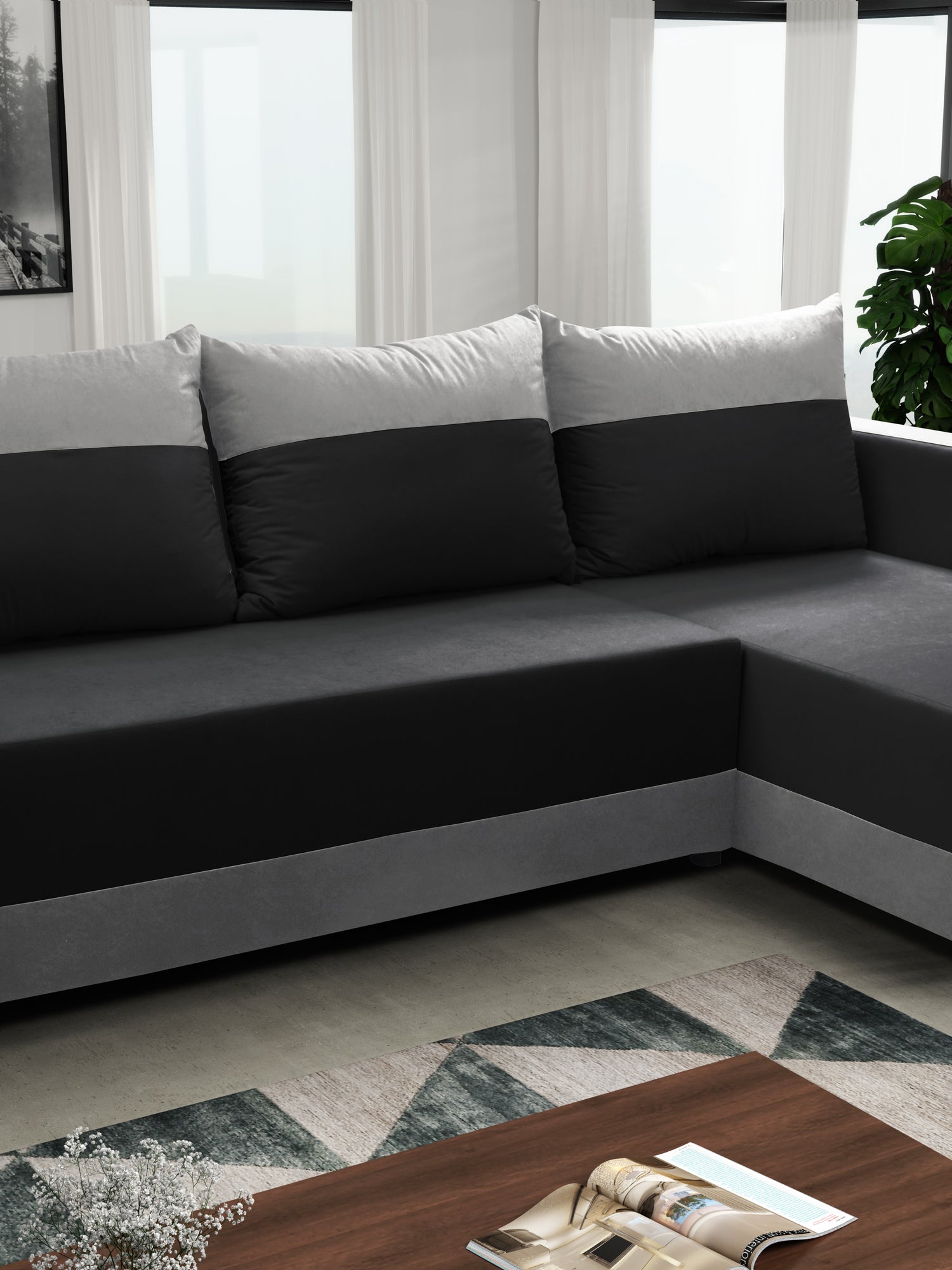 CORNER SOFA BED ALEXIS 228cm universal RIGHT/LEFT CORNER / FOAMTHIS MODEL IN UNIVERSAL WHICH MEANS YOU CAN CHOOSE CORNER SIDE DURING ASSEMBLY3x PILLOWS INCLUDED1X STORAGE SPACESLEEPING FUNCTIONT30 FOAMDIMENTIONSWidth: 228 cmDepth: 138cmSleeping area: 200