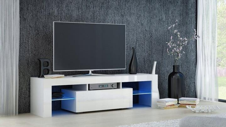 TV STAND DACO & DACO 2 WHITE OR BLACK GLOSS FRONTS 140CM & 160CM LED LIGHT OPTIONALDIMENSIONS 140CM Depth: 40 cm Width: 140cm Height: 45 cm DIMENSIONS 160CM Depth: 40 cm Width: 160cm Height: 45 cm DACO The simple design guarantees easy assembly and reliab
