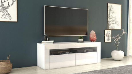 TV STAND DACO & DACO 2 WHITE OR BLACK GLOSS FRONTS 140CM & 160CM LED LIGHT OPTIONALDIMENSIONS 140CM Depth: 40 cm Width: 140cm Height: 45 cm DIMENSIONS 160CM Depth: 40 cm Width: 160cm Height: 45 cm DACO The simple design guarantees easy assembly and reliab