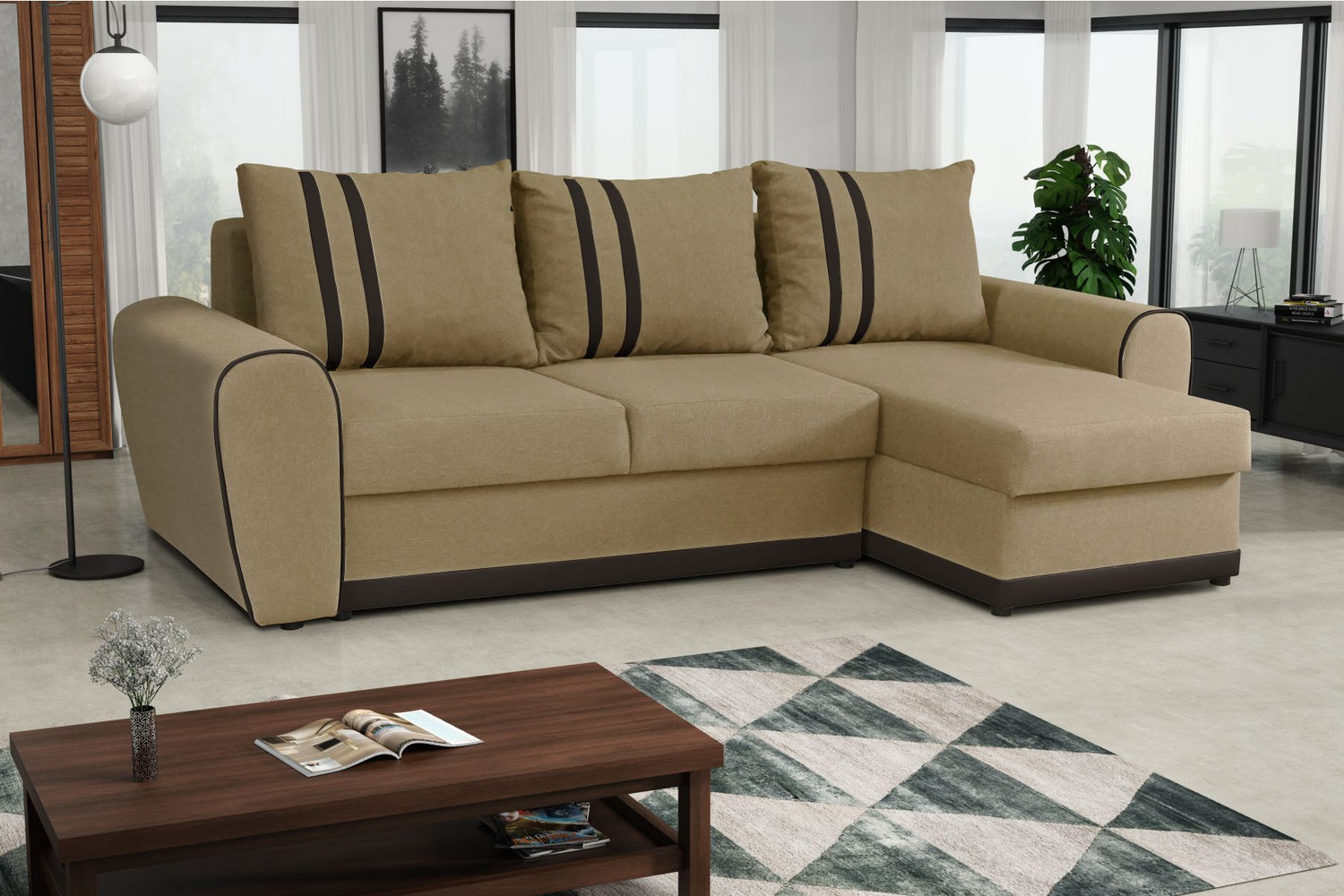 CORNER SOFA BED DORIS 246CM 2X STORAGE SPACE UNIVERSAL RIGHT/LEFT CORNER / BONELL SPRINGS + FOAMTHIS MODEL IS UNIVERSAL WHICH MEANS YOU CAN CHOOSE CORNER SIDE DURING ASSEMBLYBONELL SPRINGS + FOAM 2X Storage space 3X pillow included CHOICE OF COLOR Product