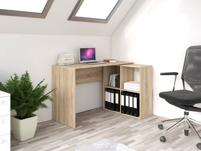 CORNER DESK PLUS BOOKCASE 2X2 SONOMAfunctionality simple and modern design creates a comfortable work space smooth sides without end caps easy assembly assembly instructions in the packageMATERIAL: Body and fronts - 16mm laminated chipboard.Edges - finish