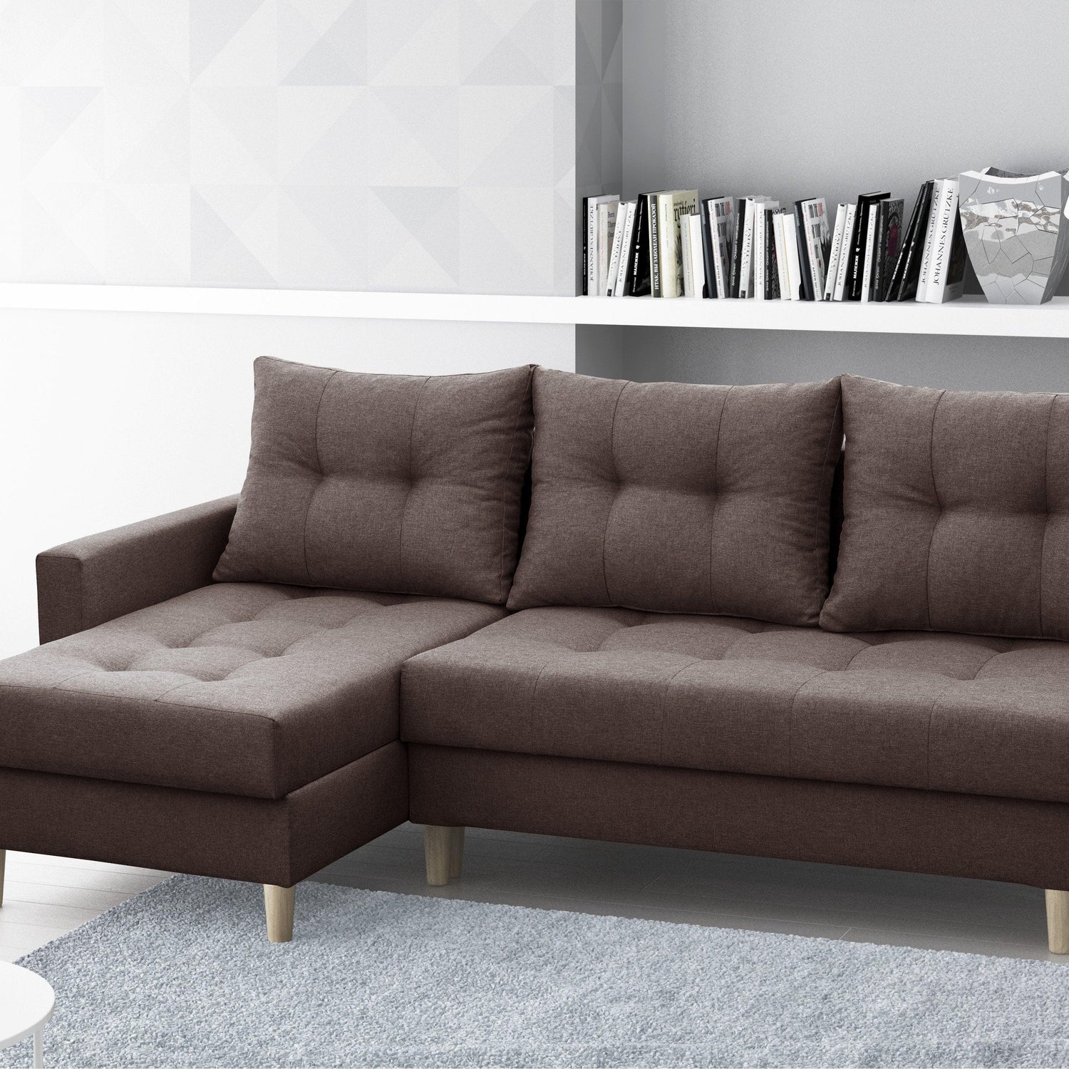 CORNER SOFA BED BRIAN 2X STORAGE SPACE MALMO 28 222x140cm universal RIGHT/LEFT CORNER / BONELL SPINGS + FOAMTHIS MODEL IS UNIVERSAL WHICH MEANS YOU CAN CHOOSE CORNER SIDE DURING ASSEMBLYMADE IN MALMO FABRIC CLICK HERE3x PILLOWS INCLUDED2X STORAGE SPACEWOO