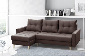 CORNER SOFA BED BRIAN 2X STORAGE SPACE MALMO 28 222x140cm universal RIGHT/LEFT CORNER / BONELL SPINGS + FOAMTHIS MODEL IS UNIVERSAL WHICH MEANS YOU CAN CHOOSE CORNER SIDE DURING ASSEMBLYMADE IN MALMO FABRIC CLICK HERE3x PILLOWS INCLUDED2X STORAGE SPACEWOO