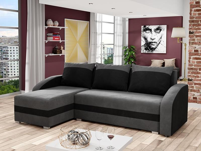 CORNER SOFA BED VELVET GREY BLACK 236cm / FOAMwidth: 236 cmdepth: 144cmHeight: 85 cmFOAM T30SLEEPING FUNCTIONsleeping area: 200 x 120 cmAnna Furniture