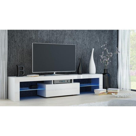 TV STAND DACO WHITE GLOSS FRONTS 160CMWHITE OR BLACK GLOSSTABLE DIMENSIONS 160CM Depth: 40 cmWidth: 160 cmHeight: 45 cmA modern tv table is a practical and elegant piece of furniture, a perfect for people who looking for functional furniture for a modern