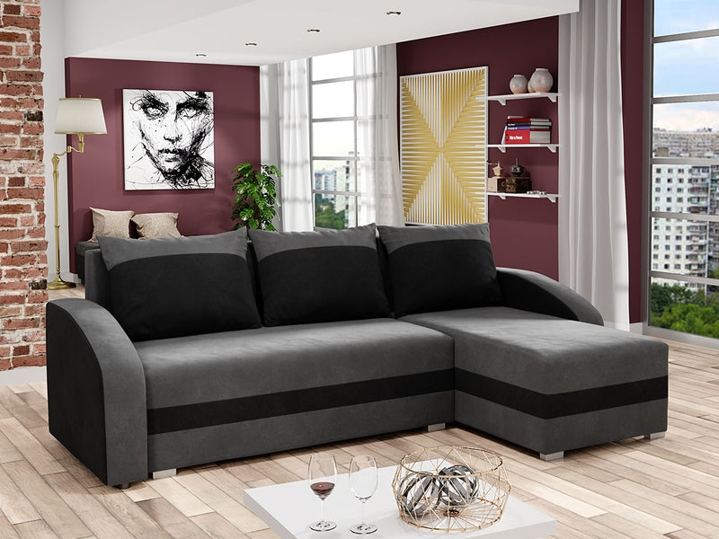 CORNER SOFA BED VELVET GREY BLACK 236cm / FOAMwidth: 236 cmdepth: 144cmHeight: 85 cmFOAM T30SLEEPING FUNCTIONsleeping area: 200 x 120 cmAnna Furniture