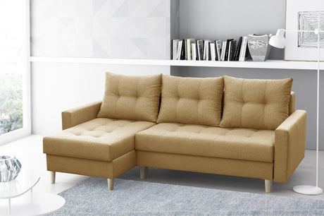 CORNER SOFA BED BRIAN 2X STORAGE SPACE MALMO 41 222x140cm universal RIGHT/LEFT CORNER / BONELL SPINGS + FOAMTHIS MODEL IS UNIVERSAL WHICH MEANS YOU CAN CHOOSE CORNER SIDE DURING ASSEMBLYMADE IN MALMO FABRIC CLICK HERE3x PILLOWS INCLUDED2X STORAGE SPACEWOO