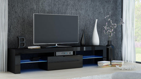 TV STAND DACO BLACK GLOSS FRONTS 160CMWHITE OR BLACK GLOSSTABLE DIMENSIONS 160CM Depth: 40 cmWidth: 160 cmHeight: 45 cmA modern tv table is a practical and elegant piece of furniture, a perfect for people who looking for functional furniture for a modern