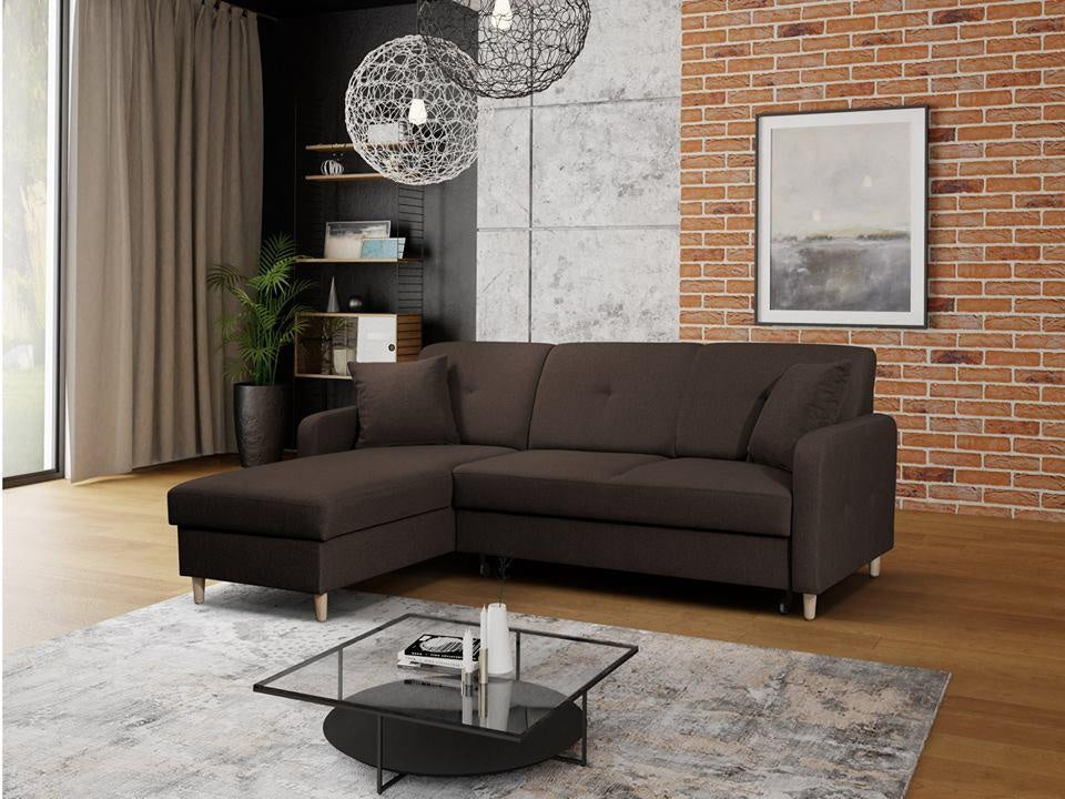 CORNER SOFA BED MILLI HUGO 28 BROWN 220cm / SPRINGS + FOAMMADE IN HUGO FABRIC CLICK HEREWavy springs ✔ Easy to turn it into bed ✔ Storage space✔ Wooden legs ✔ Dimensions: W: 220cm D:165cm, H of seat 42cmAnna Furniture
