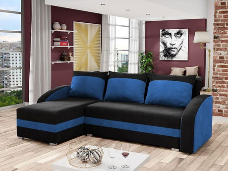CORNER SOFA BED VELVET BLACK / BLUE 236cm / FOAMwidth: 236 cmdepth: 144cmHeight: 85 cmsleeping area: 200 x 120 cmAnna Furniture