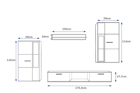 TV WALL UNIT SAMBA SET WITH SIDEBOARD WHITEFlat packed for self-assembly with a clear and easy instructions. Modern design makes it suitable for any interior.CUPBOARD: Dimensions: width 140 cm height 80 cm depth. 40 cm EXTRAS FOR BOTH WALL UNIT AND SIDEBO