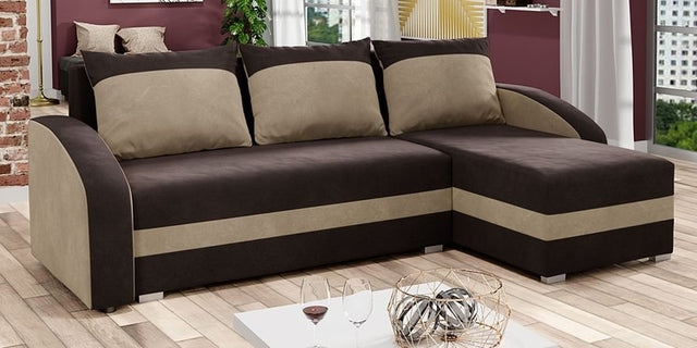 CORNER SOFA BED VELVET BROWN / BEIGE 236cm / FOAMwidth: 236 cmdepth: 144cmHeight: 85 cmsleeping area: 200 x 120 cmAnna Furniture