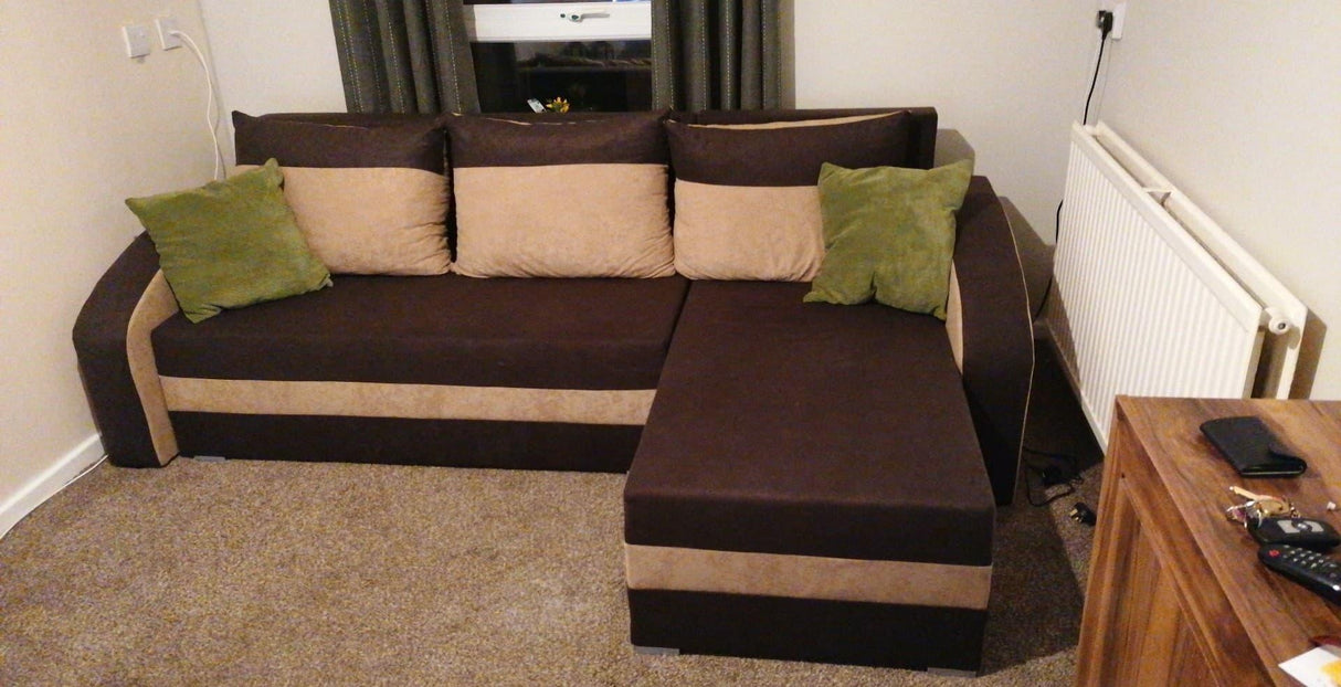 CORNER SOFA BED VELVET BROWN / BEIGE 236cm / FOAMwidth: 236 cmdepth: 144cmHeight: 85 cmsleeping area: 200 x 120 cmAnna Furniture