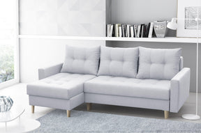 CORNER SOFA BED BRIAN 2X STORAGE SPACE MALMO 83 222x140cm universal RIGHT/LEFT CORNER / BONELL SPRINGS + FOAMTHIS MODEL IS UNIVERSAL WHICH MEANS YOU CAN CHOOSE CORNER SIDE DURING ASSEMBLYMADE IN MALMO FABRIC CLICK HERE3x PILLOWS INCLUDED2X STORAGE SPACEWO