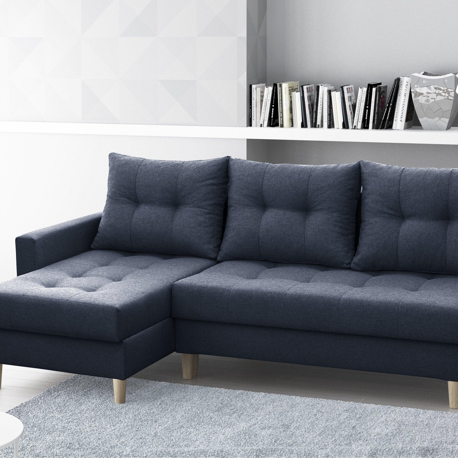 CORNER SOFA BED BRIAN 2X STORAGE SPACE MALMO 96 222x140cm universal RIGHT/LEFT CORNER / BONELL SPRINGS + FOAMTHIS MODEL IS UNIVERSAL WHICH MEANS YOU CAN CHOOSE CORNER SIDE DURING ASSEMBLYMADE IN MALMO FABRIC CLICK HERE3x PILLOWS INCLUDED2X STORAGE SPACEWO