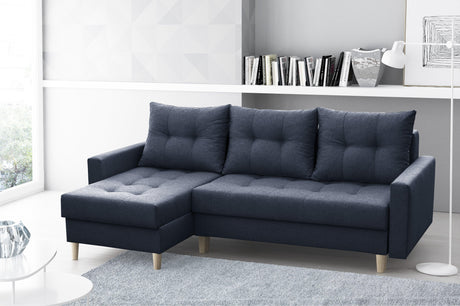 CORNER SOFA BED BRIAN 2X STORAGE SPACE MALMO 96 222x140cm universal RIGHT/LEFT CORNER / BONELL SPRINGS + FOAMTHIS MODEL IS UNIVERSAL WHICH MEANS YOU CAN CHOOSE CORNER SIDE DURING ASSEMBLYMADE IN MALMO FABRIC CLICK HERE3x PILLOWS INCLUDED2X STORAGE SPACEWO