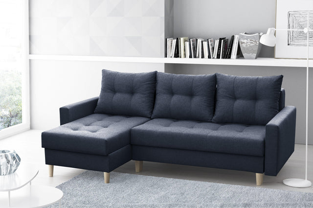 CORNER SOFA BED BRIAN 2X STORAGE SPACE MALMO 96 222x140cm universal RIGHT/LEFT CORNER / BONELL SPRINGS + FOAMTHIS MODEL IS UNIVERSAL WHICH MEANS YOU CAN CHOOSE CORNER SIDE DURING ASSEMBLYMADE IN MALMO FABRIC CLICK HERE3x PILLOWS INCLUDED2X STORAGE SPACEWO