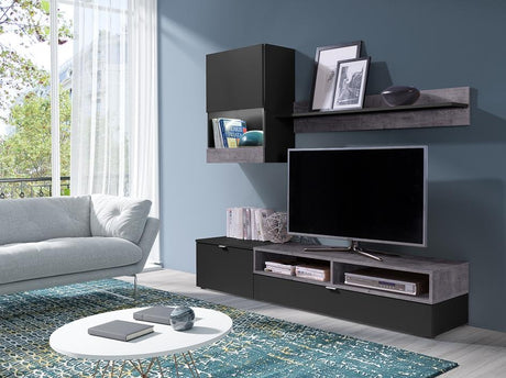 TV WALL UNIT SET RICO BLACK / GREYFlat packed for self-assembly with a clear and easy instructions.SET INCLUDES1 SIDE CABINETSTV STANDSHELF Modern design makes it suitable for any interior.-Matt finishAnna Furniture