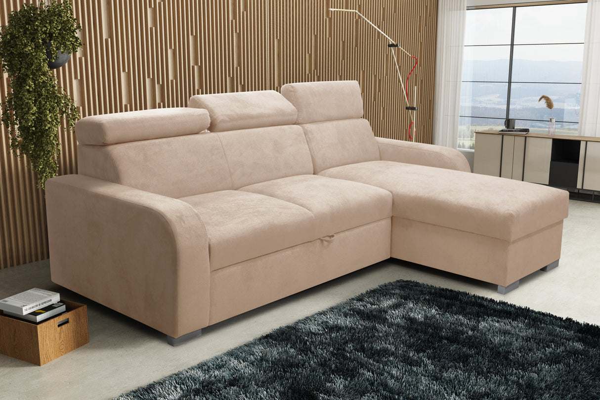 UNIVERSAL CORNER SOFA BED ASTEE 235CM EASY CLEAN FABRIC ADJUSTABLE HEADREST CHOICE OF COLORS / SPRINGS + FOAMTHIS MODEL IS UNIVERSAL WHICH MEANS YOU CAN CHOOSE CORNER SIDE DURING ASSEMBLYASTI 1 ecru ASTI 2 beige ASTI 3 cold beige ASTI 4 toffee ASTI 5 milk