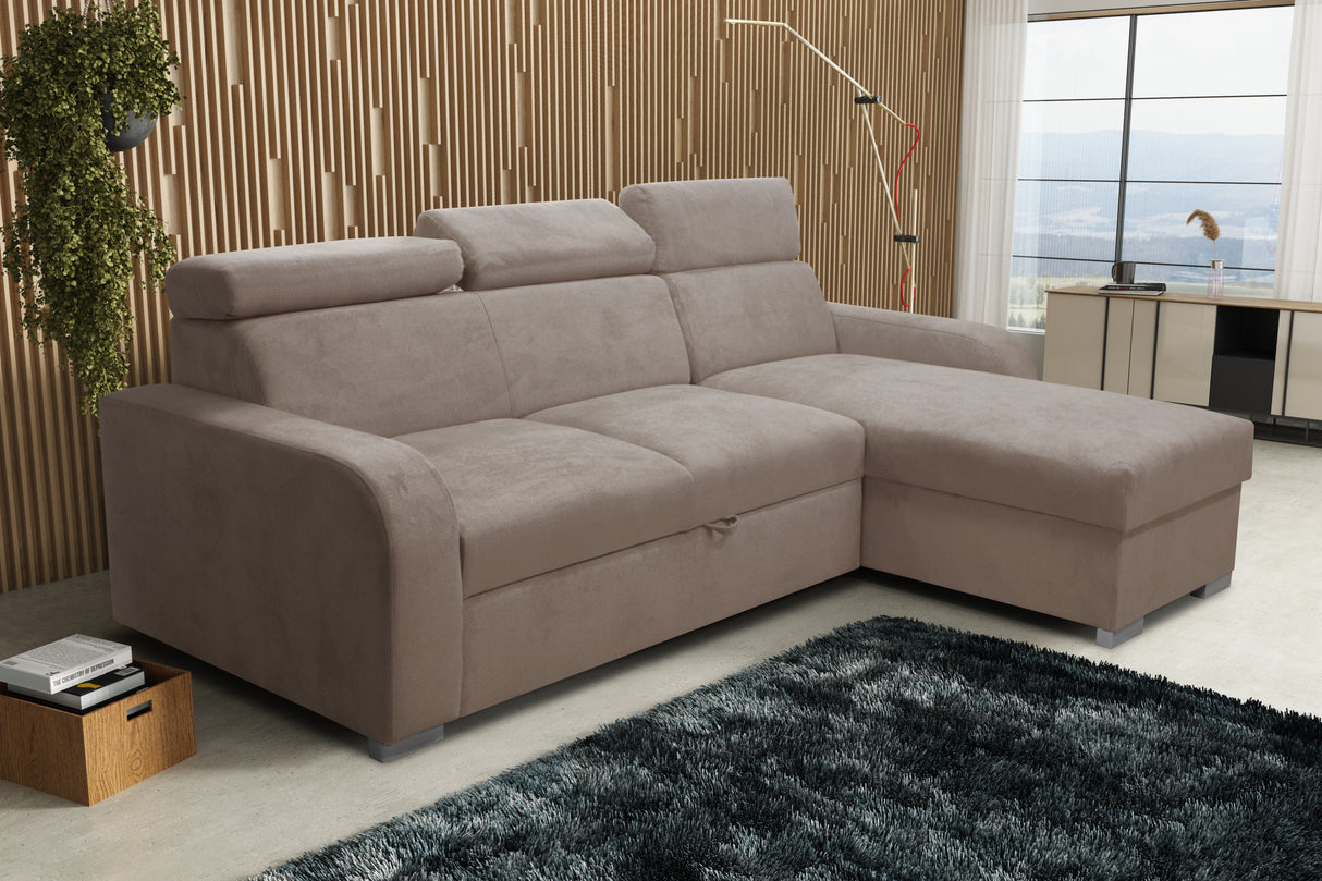 UNIVERSAL CORNER SOFA BED ASTEE 235CM EASY CLEAN FABRIC ADJUSTABLE HEADREST CHOICE OF COLORS / SPRINGS + FOAMTHIS MODEL IS UNIVERSAL WHICH MEANS YOU CAN CHOOSE CORNER SIDE DURING ASSEMBLYASTI 1 ecru ASTI 2 beige ASTI 3 cold beige ASTI 4 toffee ASTI 5 milk