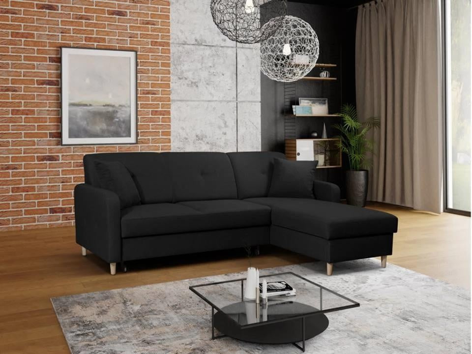 CORNER SOFA BED MILLI HUGO 100 BLACK 220cm / SPRINGS + FOAMMADE IN HUGO FABRIC CLICK HEREWavy springs ✔ Easy to turn it into bed ✔ Storage space✔ Wooden legs ✔ Dimensions: W: 220cm D:165cm, H of seat 42cmAnna Furniture