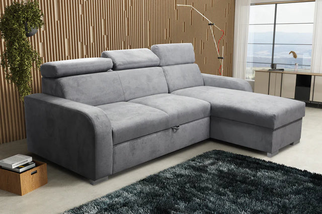 UNIVERSAL CORNER SOFA BED ASTEE 235CM CROWN18 EASY CLEAN FABRIC ADJUSTABLE HEADREST / SPRINGS + FOAMTHIS MODEL IS UNIVERSAL WHICH MEANS YOU CAN CHOOSE CORNER SIDE DURING ASSEMBLYADJUSTABLE HEADREST1X STORAGE SPACE MADE IN CROWN FABRIC CLICK HERETHIS MODEL