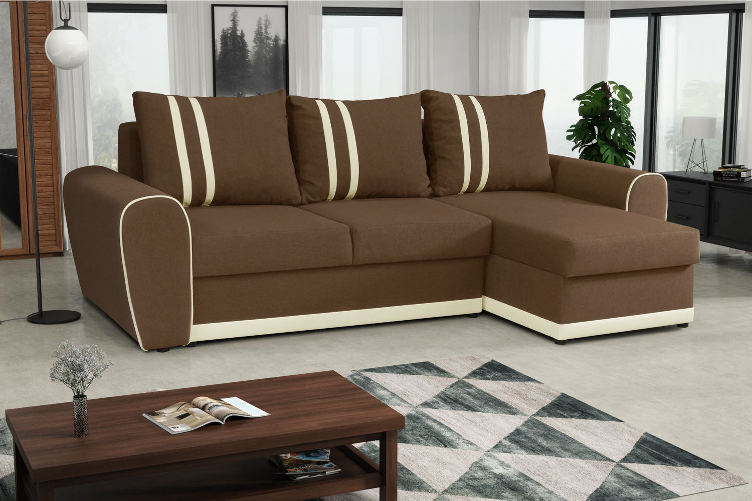 CORNER SOFA BED DORIS 246CM 2X STORAGE SPACE UNIVERSAL RIGHT/LEFT CORNER / BONELL SPRINGS + FOAMTHIS MODEL IS UNIVERSAL WHICH MEANS YOU CAN CHOOSE CORNER SIDE DURING ASSEMBLYBONELL SPRINGS + FOAM 2X Storage space 3X pillow included CHOICE OF COLOR Product
